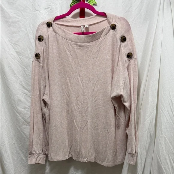 Elegant Light Pink Button-Accent Sweatshirt - Picture 1 of 5